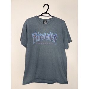 Thrasher Magazine Flame Logo‎ Graphic T-Shirt Gray Blue Purple Mens Large